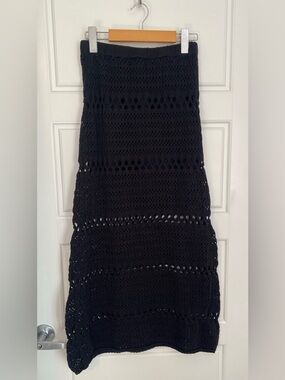 Roxy XS Black Crochet Maxi Dress Boho Bohemian Goth Dark Academia Beach Summer
